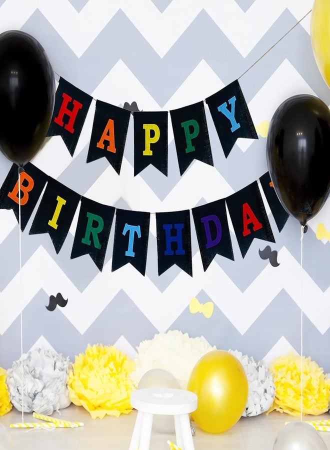 CROWNOS Colorful Happy Birthday Banner, Pre-strung Burlap Rainbow Happy Birthday Sign - Multi Color Reusable Birthday Party Decorations for Kids Boys Girls - Image 3